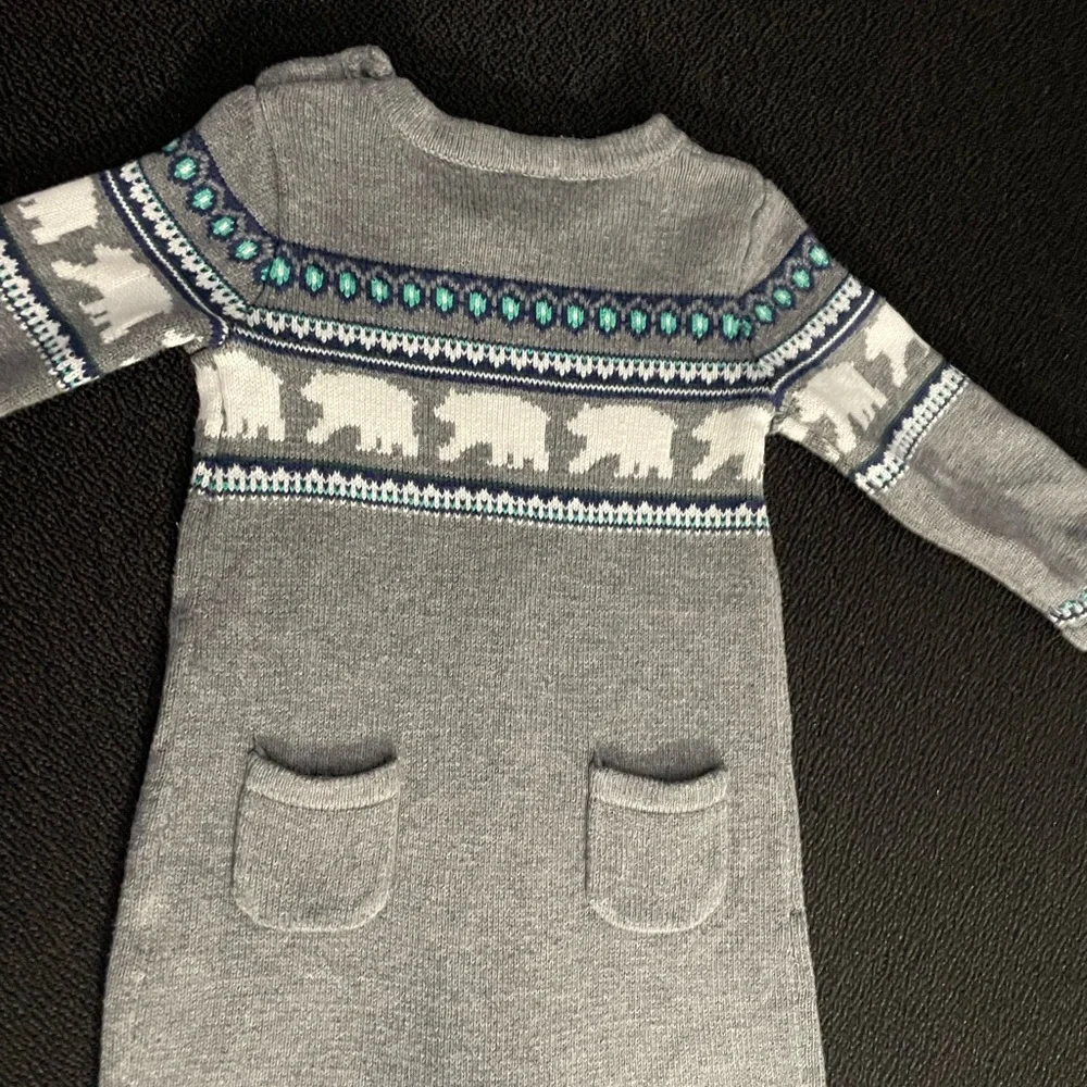 Janie and Jack baby Fair Isle Polar Bear one piece knit sweater sz 6 to 12 mths